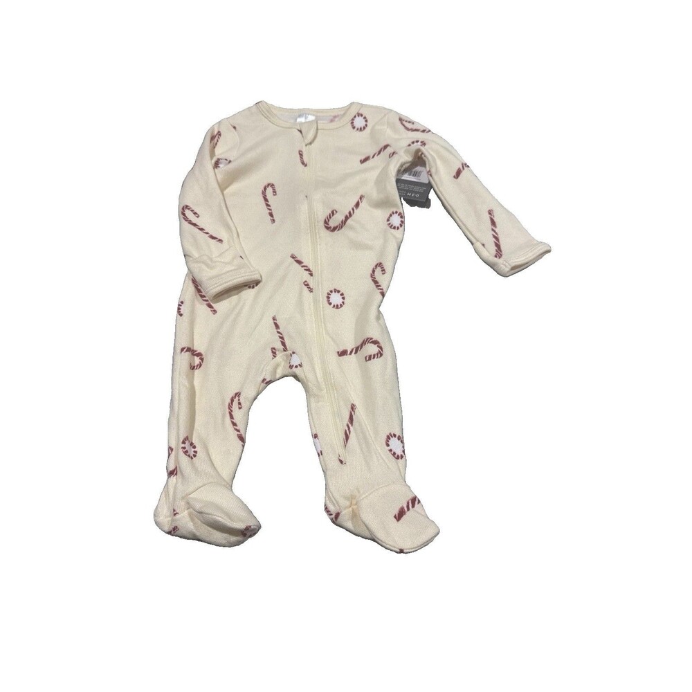 Modern Moments by Gerber Candy Cane Footed Sleeper Cream Red Pajamas Size 0-3M
